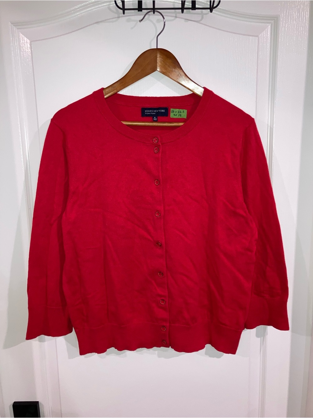 Jones New York Red 3/4 Sleeve Button Up Cardigan - size XL